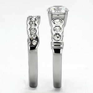 TK974 - High polished (no plating) Stainless Steel Ring with AAA Grade CZ  in Clear