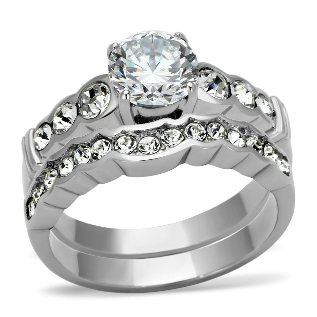 TK974 - High polished (no plating) Stainless Steel Ring with AAA Grade CZ  in Clear - Joyeria Lady