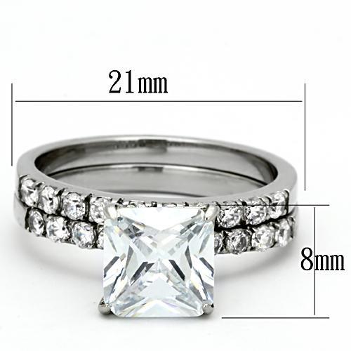 TK975 - High polished (no plating) Stainless Steel Ring with AAA Grade CZ  in Clear - Joyeria Lady