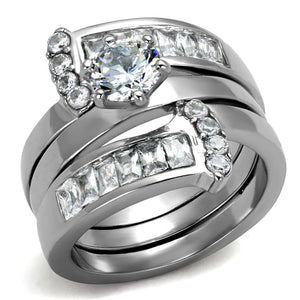 TK976 - High polished (no plating) Stainless Steel Ring with AAA Grade CZ  in Clear - Joyeria Lady