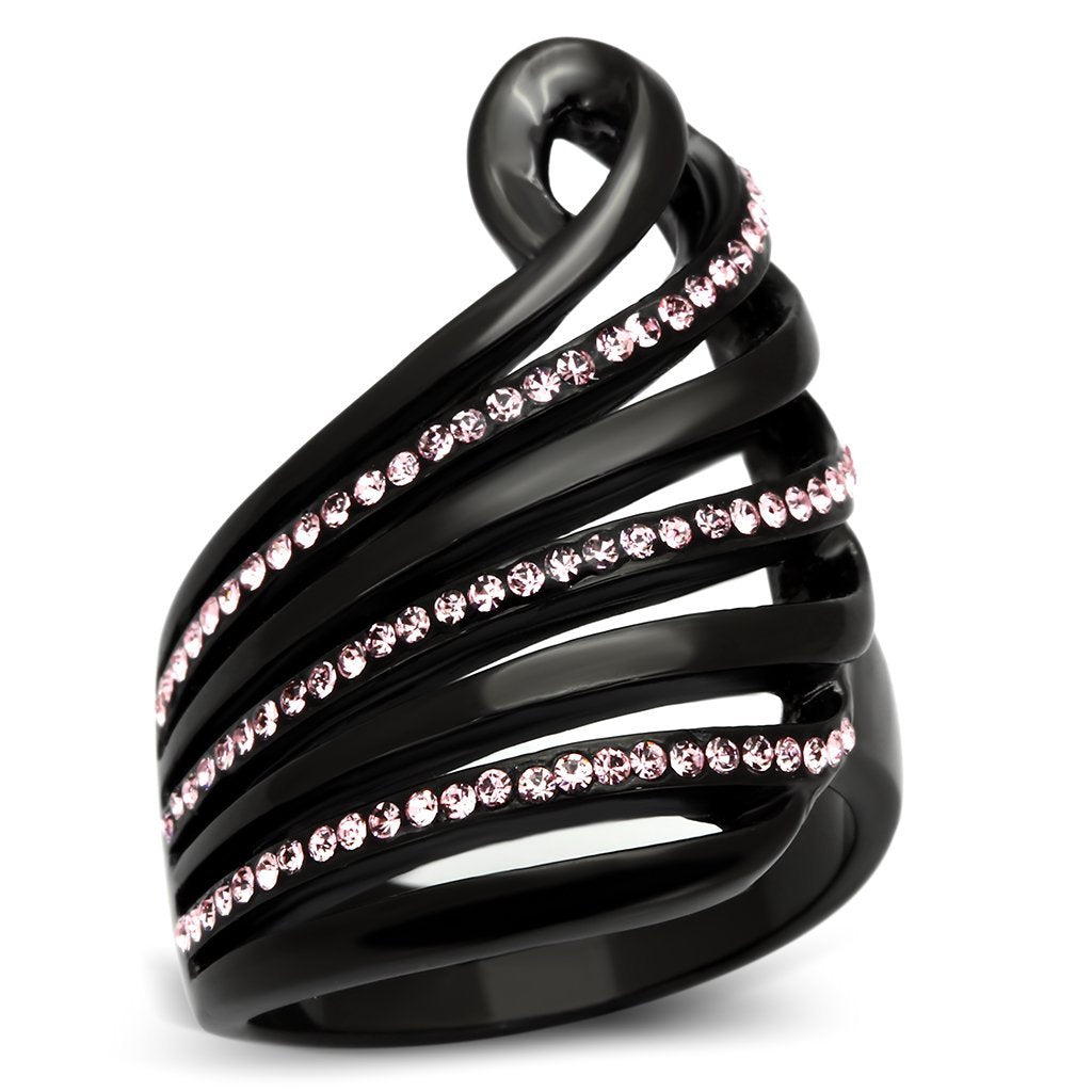 TK977 - IP Black(Ion Plating) Stainless Steel Ring with Top Grade Crystal  in Light Rose - Joyeria Lady