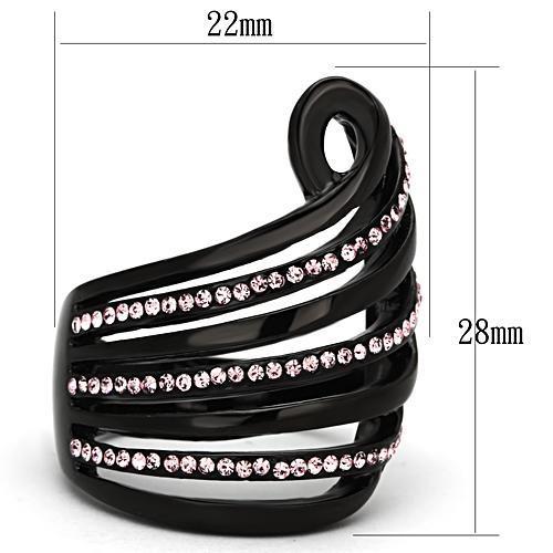 TK977 - IP Black(Ion Plating) Stainless Steel Ring with Top Grade Crystal  in Light Rose - Joyeria Lady