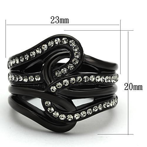 TK978 - IP Black(Ion Plating) Stainless Steel Ring with Top Grade Crystal  in Black Diamond - Joyeria Lady