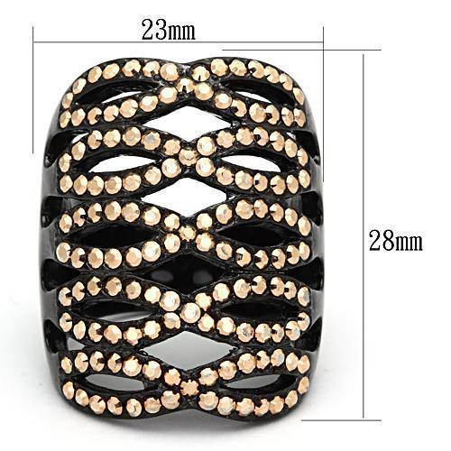 TK979 - IP Black(Ion Plating) Stainless Steel Ring with Top Grade Crystal  in Metallic Light Gold - Joyeria Lady