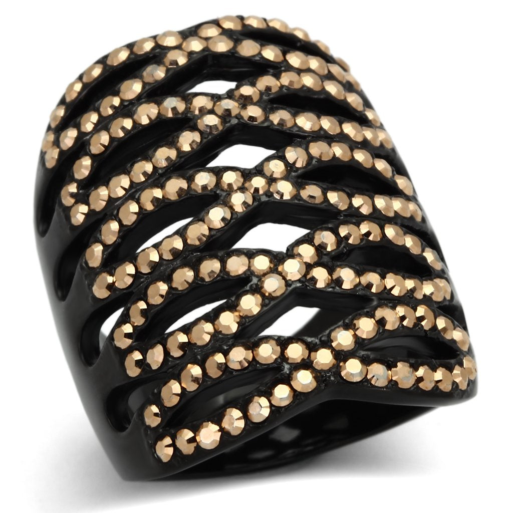 TK979 - IP Black(Ion Plating) Stainless Steel Ring with Top Grade Crystal  in Metallic Light Gold - Joyeria Lady