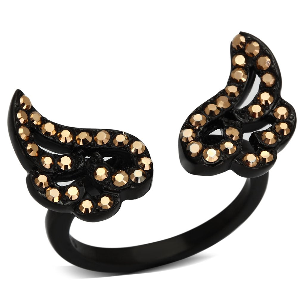 TK980 - IP Black(Ion Plating) Stainless Steel Ring with Top Grade Crystal  in Metallic Light Gold - Joyeria Lady