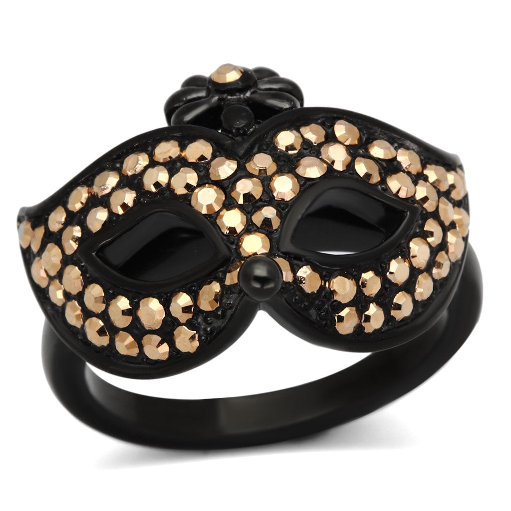 TK981 - IP Black(Ion Plating) Stainless Steel Ring with Top Grade Crystal  in Metallic Light Gold - Joyeria Lady