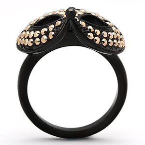 TK981 - IP Black(Ion Plating) Stainless Steel Ring with Top Grade Crystal  in Metallic Light Gold