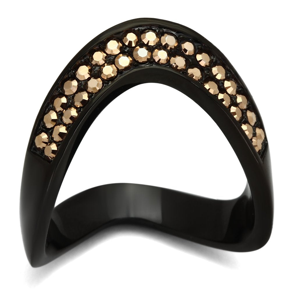 TK982 - IP Black(Ion Plating) Stainless Steel Ring with Top Grade Crystal  in Metallic Light Gold - Joyeria Lady