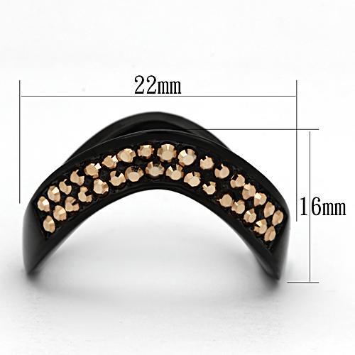 TK982 - IP Black(Ion Plating) Stainless Steel Ring with Top Grade Crystal  in Metallic Light Gold - Joyeria Lady