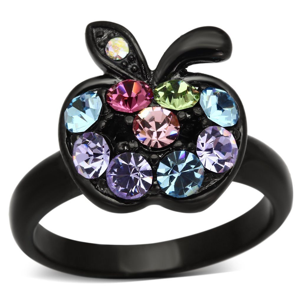 TK984 - IP Black(Ion Plating) Stainless Steel Ring with Top Grade Crystal  in Multi Color - Joyeria Lady