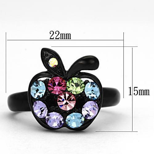 TK984 - IP Black(Ion Plating) Stainless Steel Ring with Top Grade Crystal  in Multi Color - Joyeria Lady