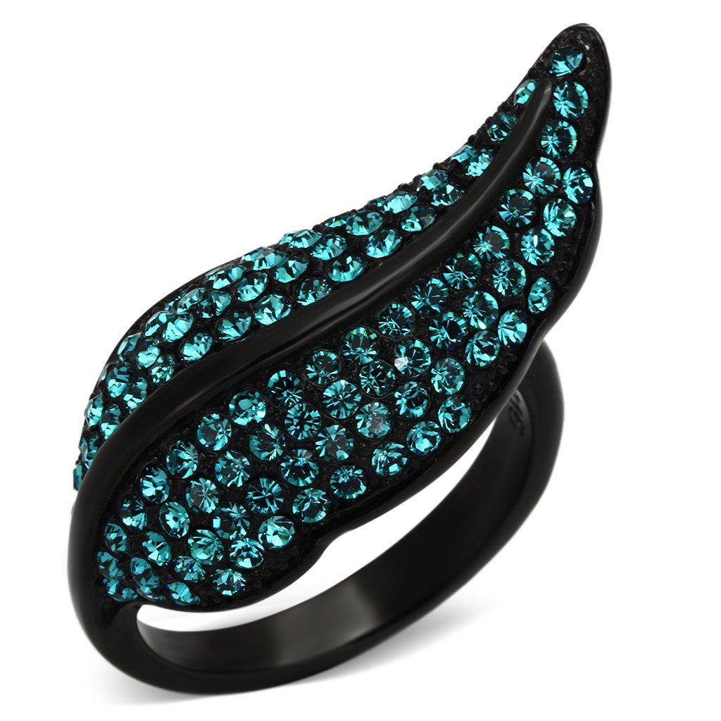 TK985 - IP Black(Ion Plating) Stainless Steel Ring with Top Grade Crystal  in Blue Zircon - Joyeria Lady