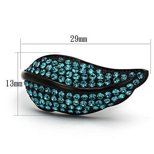 TK985 - IP Black(Ion Plating) Stainless Steel Ring with Top Grade Crystal  in Blue Zircon - Joyeria Lady