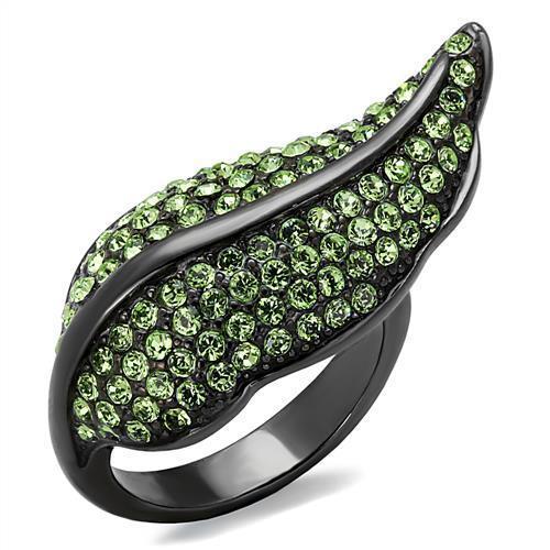 TK985LJ - IP Light Black  (IP Gun) Stainless Steel Ring with Top Grade Crystal  in Peridot - Joyeria Lady