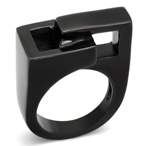 TK989 - IP Black(Ion Plating) Stainless Steel Ring with No Stone - Joyeria Lady