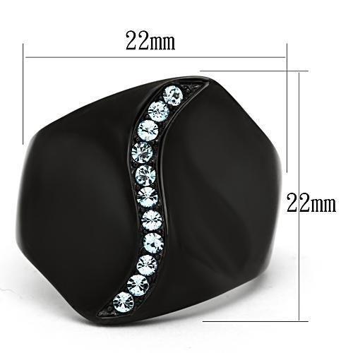 TK991 - IP Black(Ion Plating) Stainless Steel Ring with Top Grade Crystal  in Sea Blue - Joyeria Lady