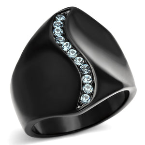 TK991 - IP Black(Ion Plating) Stainless Steel Ring with Top Grade Crystal  in Sea Blue - Joyeria Lady