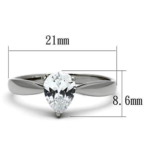 TK994 - High polished (no plating) Stainless Steel Ring with AAA Grade CZ  in Clear - Joyeria Lady
