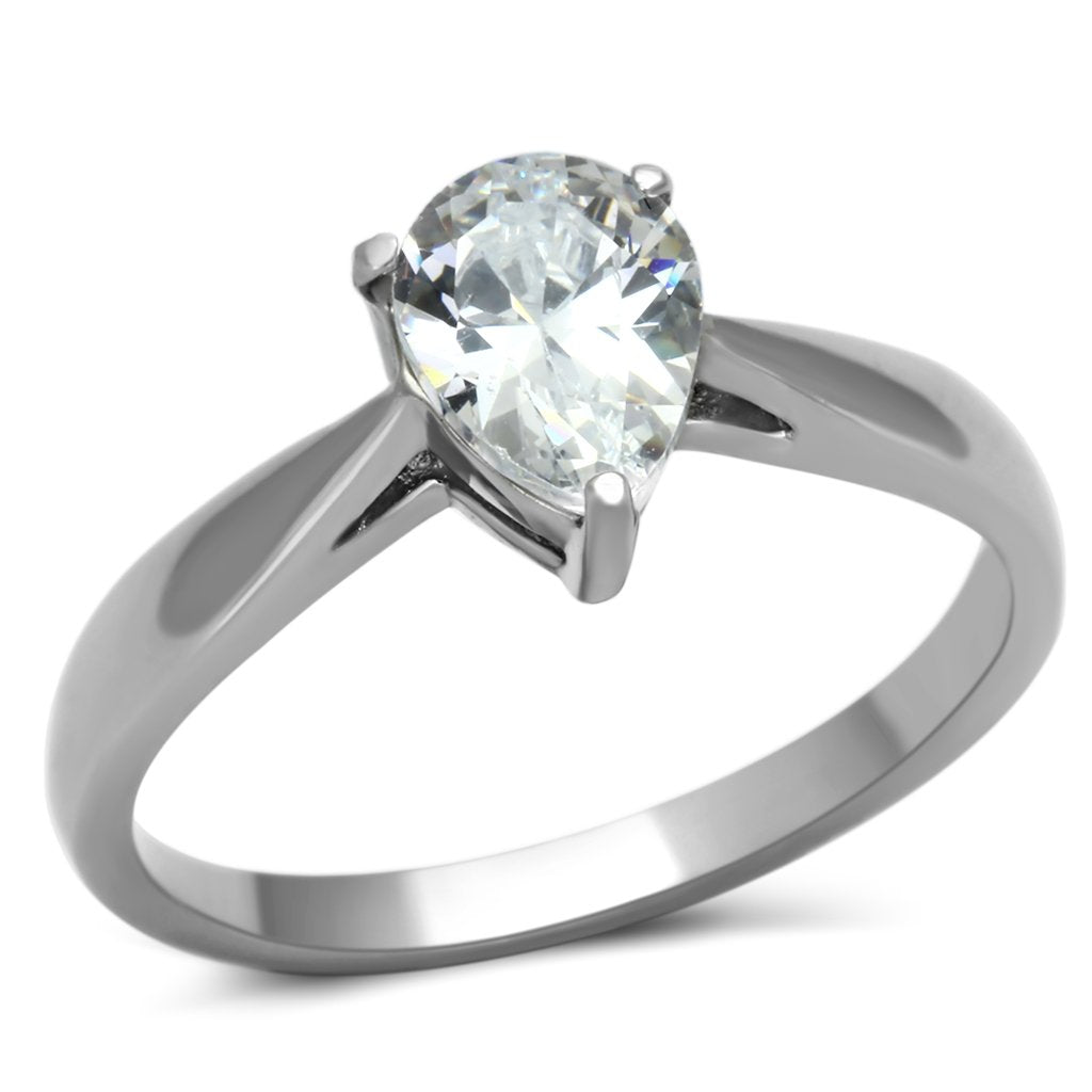 TK994 - High polished (no plating) Stainless Steel Ring with AAA Grade CZ  in Clear - Joyeria Lady