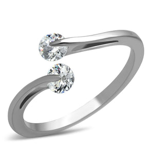 TK995 - High polished (no plating) Stainless Steel Ring with AAA Grade CZ  in Clear - Joyeria Lady