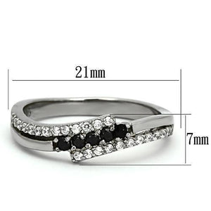 TK996 - High polished (no plating) Stainless Steel Ring with AAA Grade CZ  in Black Diamond