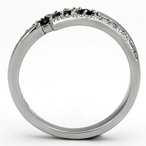 TK996 - High polished (no plating) Stainless Steel Ring with AAA Grade CZ  in Black Diamond