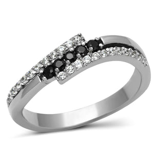TK996 - High polished (no plating) Stainless Steel Ring with AAA Grade CZ  in Black Diamond - Joyeria Lady