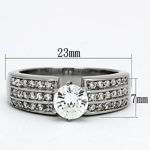 TK997 - High polished (no plating) Stainless Steel Ring with AAA Grade CZ  in Clear