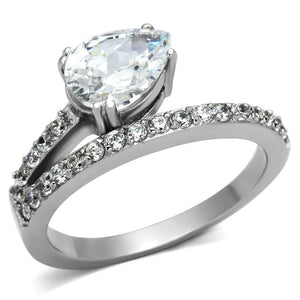 TK998 - High polished (no plating) Stainless Steel Ring with AAA Grade CZ  in Clear - Joyeria Lady