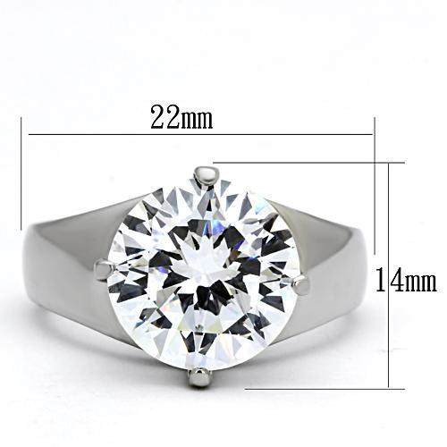TK999 - High polished (no plating) Stainless Steel Ring with AAA Grade CZ  in Clear - Joyeria Lady