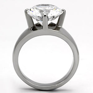 TK999 - High polished (no plating) Stainless Steel Ring with AAA Grade CZ  in Clear