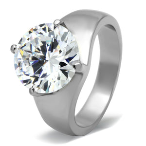 TK999 - High polished (no plating) Stainless Steel Ring with AAA Grade CZ  in Clear - Joyeria Lady