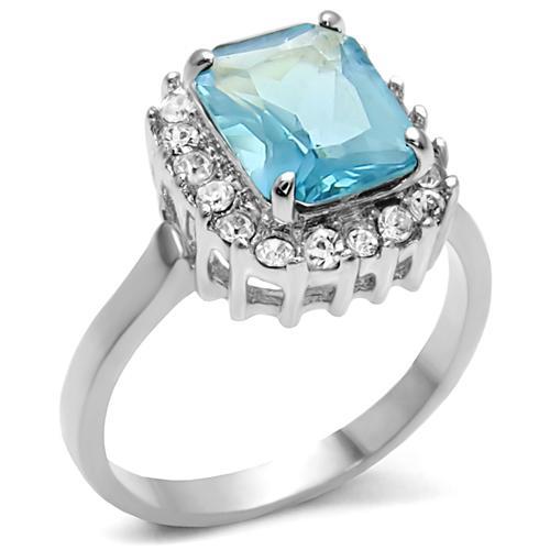 TK9X041 - High polished (no plating) Stainless Steel Ring with Synthetic Synthetic Glass in Sea Blue - Joyeria Lady