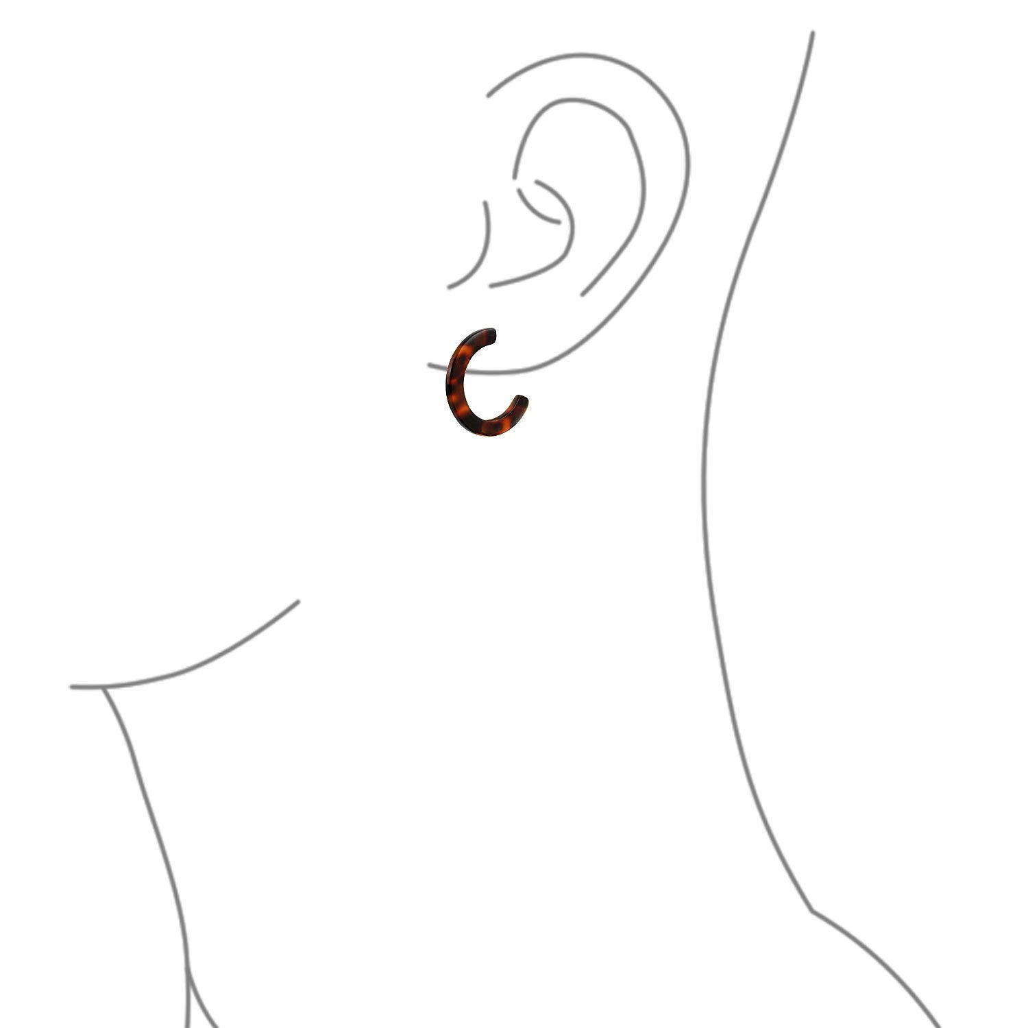 Brown Acrylic Tortoise Shell Flat Hoop Stud Earrings Stainless Steel - Joyeria Lady