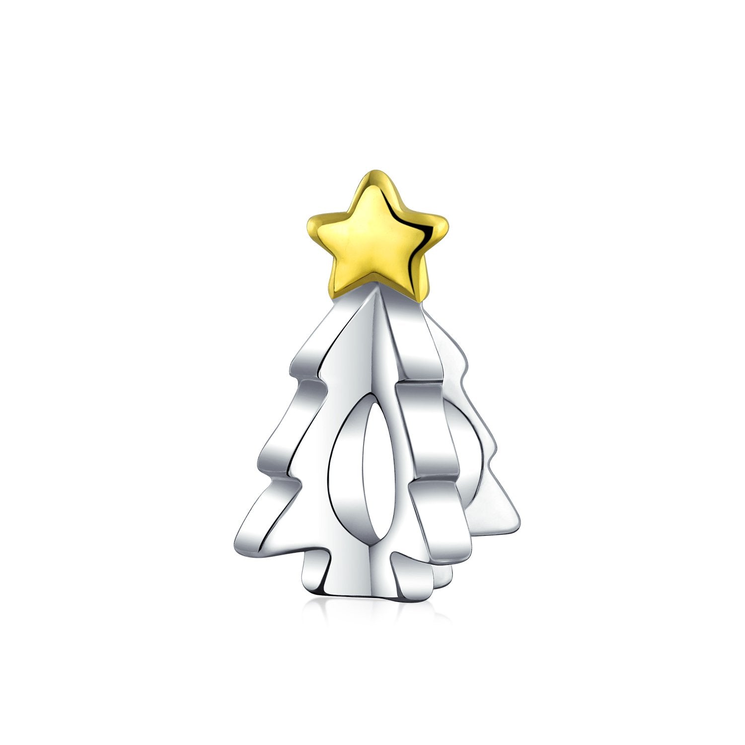 Tree Festive Star Charm Bead 2 Tone Gold Plated Sterling Silver - Joyeria Lady