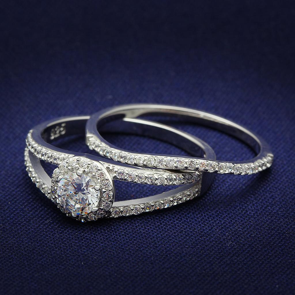 TS004 - Rhodium 925 Sterling Silver Ring with AAA Grade CZ  in Clear - Joyeria Lady