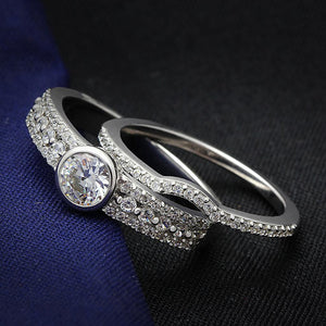 TS005 - Rhodium 925 Sterling Silver Ring with AAA Grade CZ  in Clear - Joyeria Lady