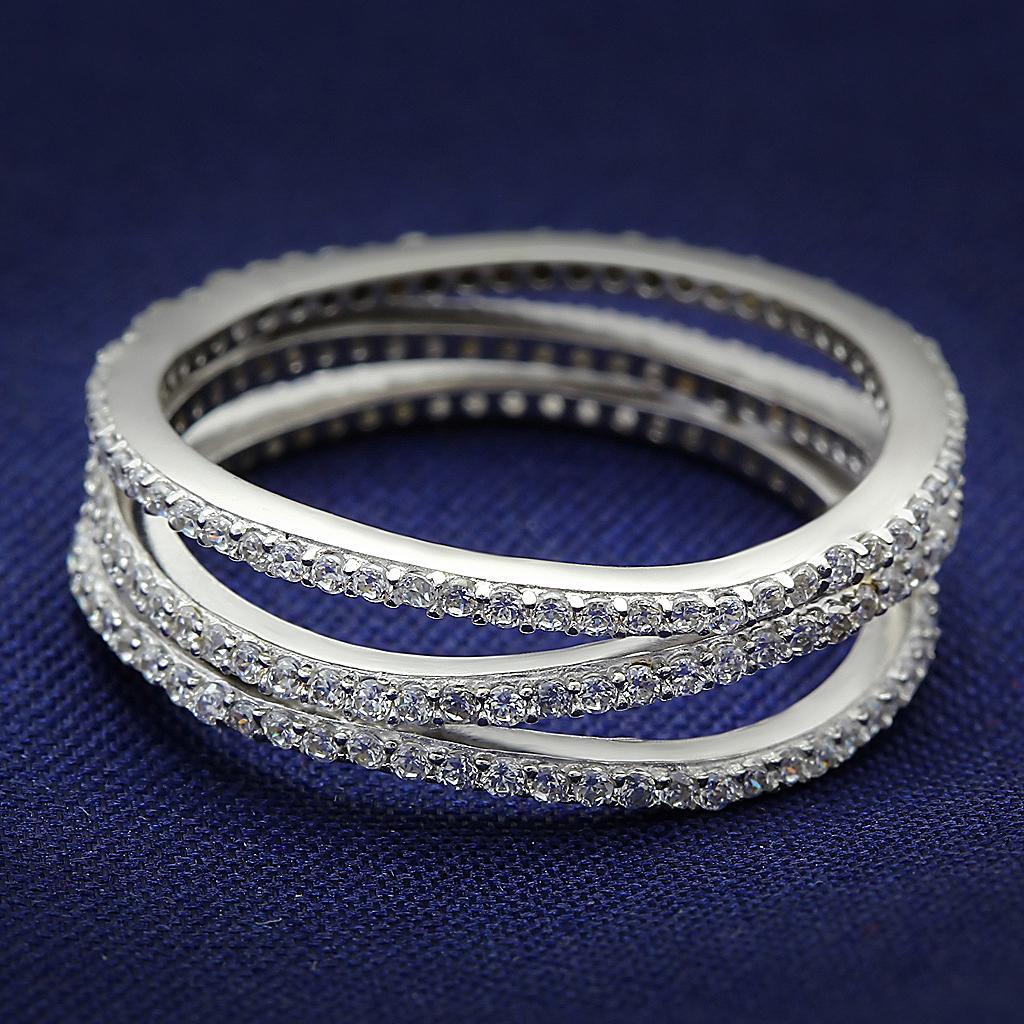 TS006 - Rhodium 925 Sterling Silver Ring with AAA Grade CZ  in Clear - Joyeria Lady