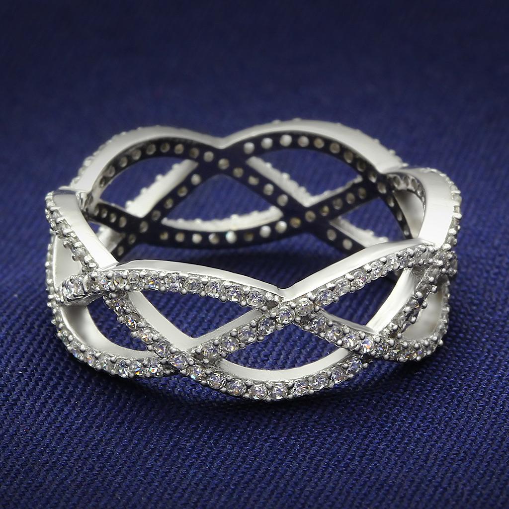 TS007 - Rhodium 925 Sterling Silver Ring with AAA Grade CZ  in Clear - Joyeria Lady