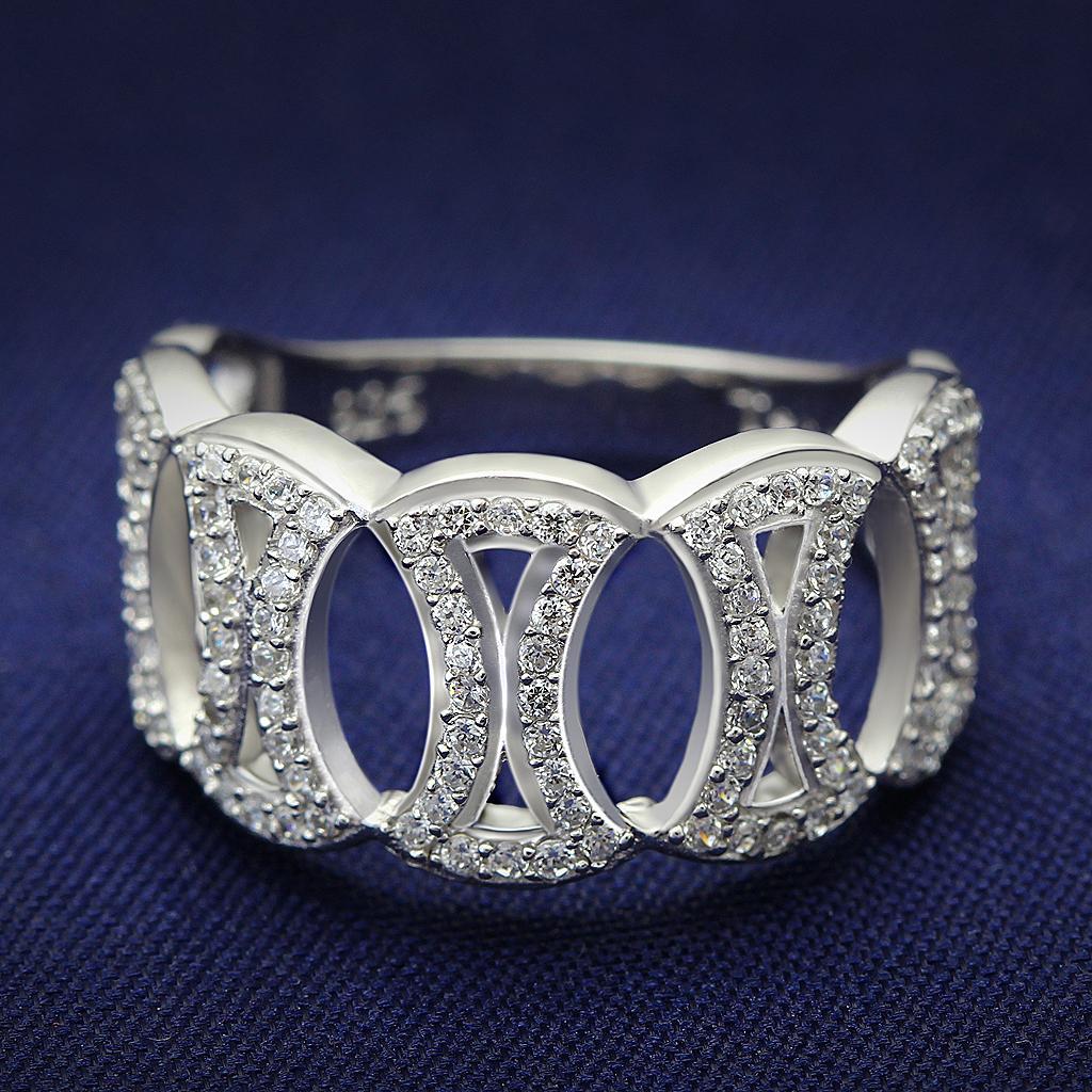 TS009 - Rhodium 925 Sterling Silver Ring with AAA Grade CZ  in Clear - Joyeria Lady