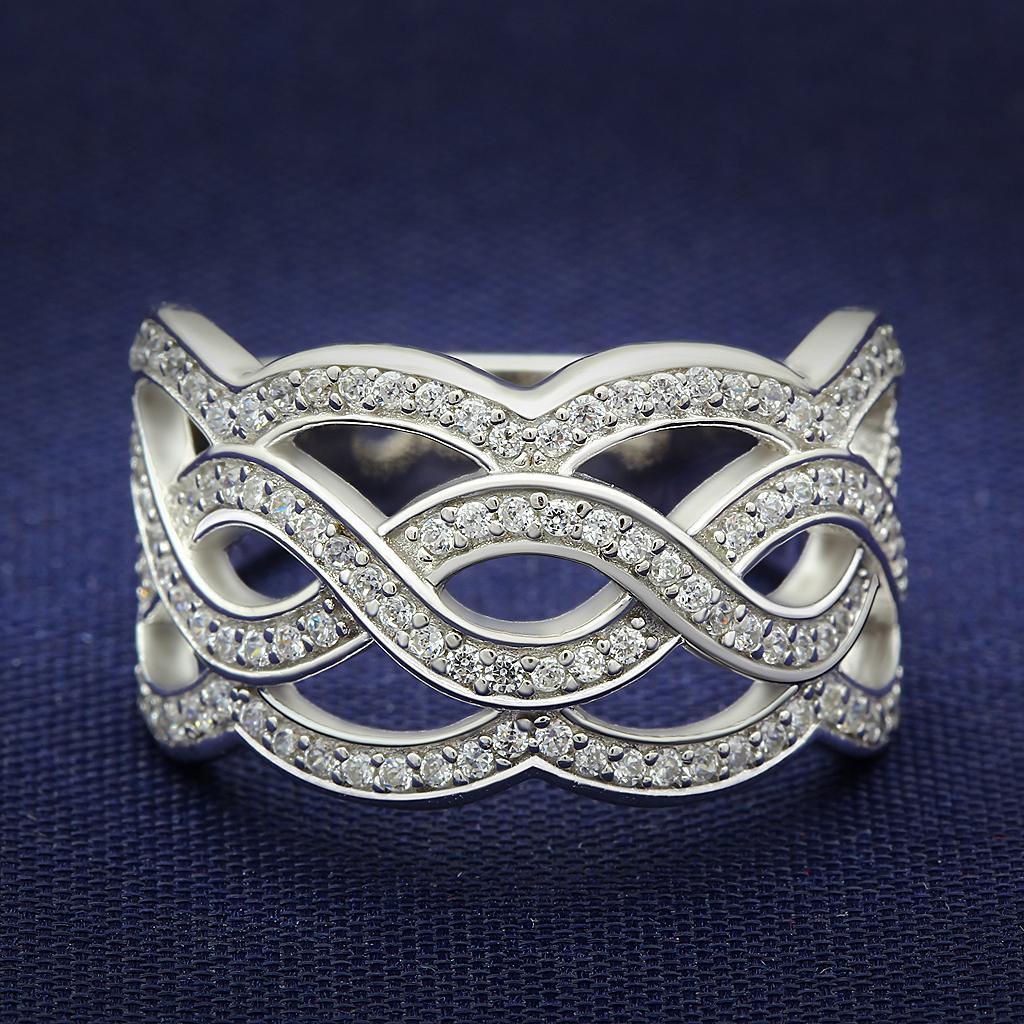 TS010 - Rhodium 925 Sterling Silver Ring with AAA Grade CZ  in Clear - Joyeria Lady