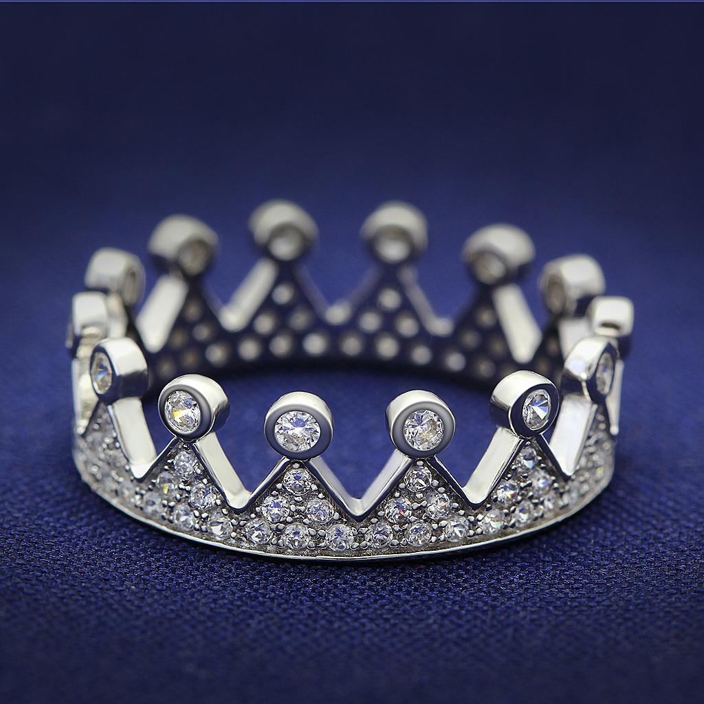 TS011 - Rhodium 925 Sterling Silver Ring with AAA Grade CZ  in Clear - Joyeria Lady
