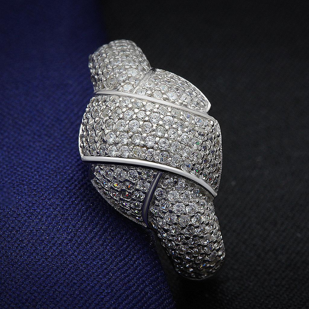 TS016 - Rhodium 925 Sterling Silver Ring with AAA Grade CZ  in Clear - Joyeria Lady