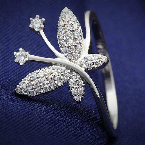 TS021 - Rhodium 925 Sterling Silver Ring with AAA Grade CZ  in Clear - Joyeria Lady