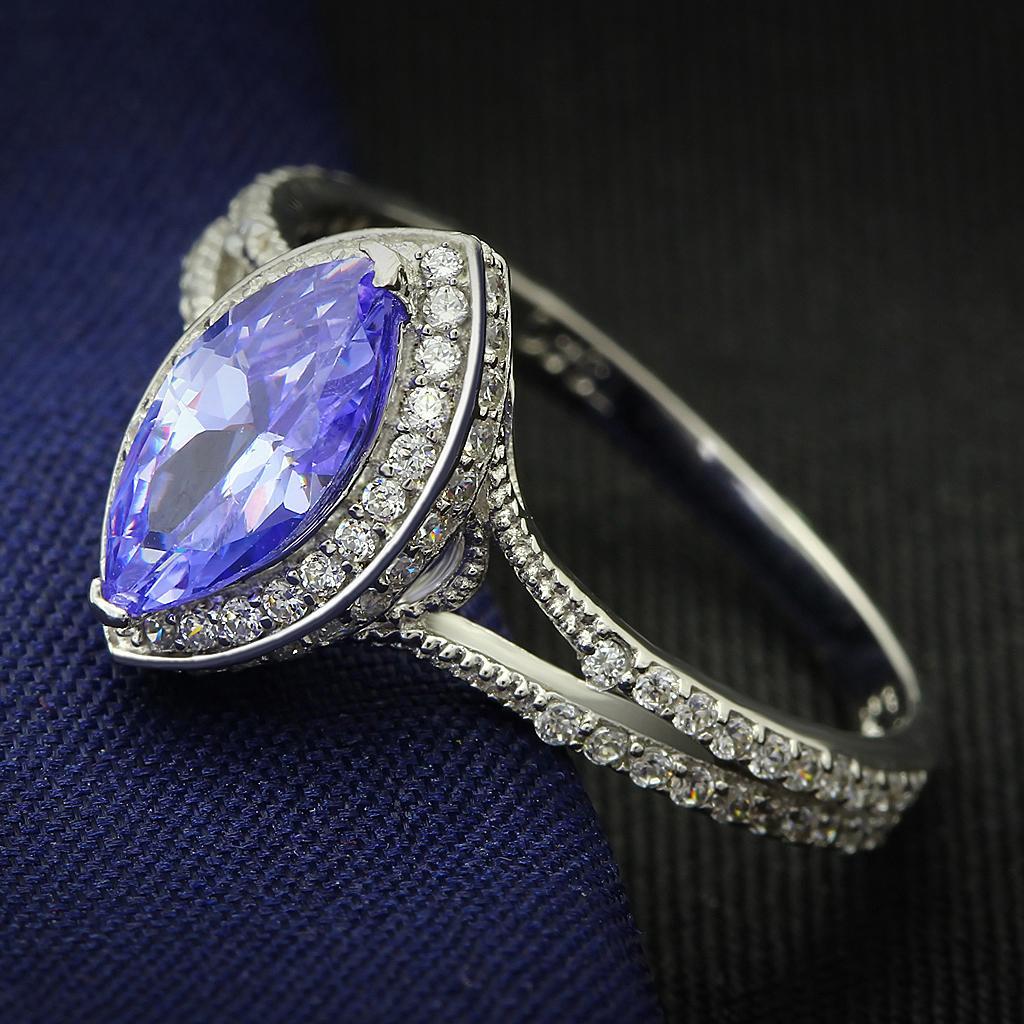 TS024 - Rhodium 925 Sterling Silver Ring with AAA Grade CZ  in Tanzanite - Joyeria Lady