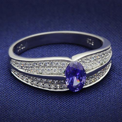 TS025 - Rhodium 925 Sterling Silver Ring with AAA Grade CZ  in Tanzanite - Joyeria Lady