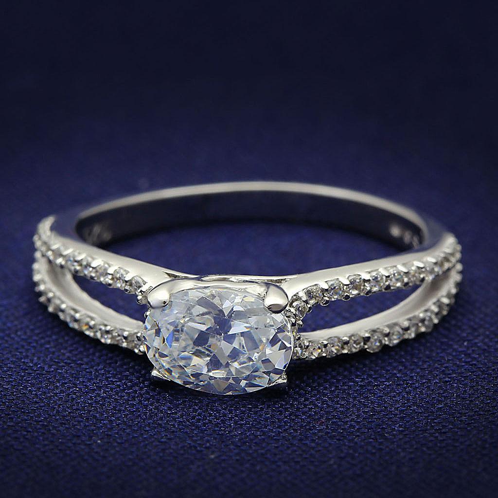 TS029 - Rhodium 925 Sterling Silver Ring with AAA Grade CZ  in Clear - Joyeria Lady