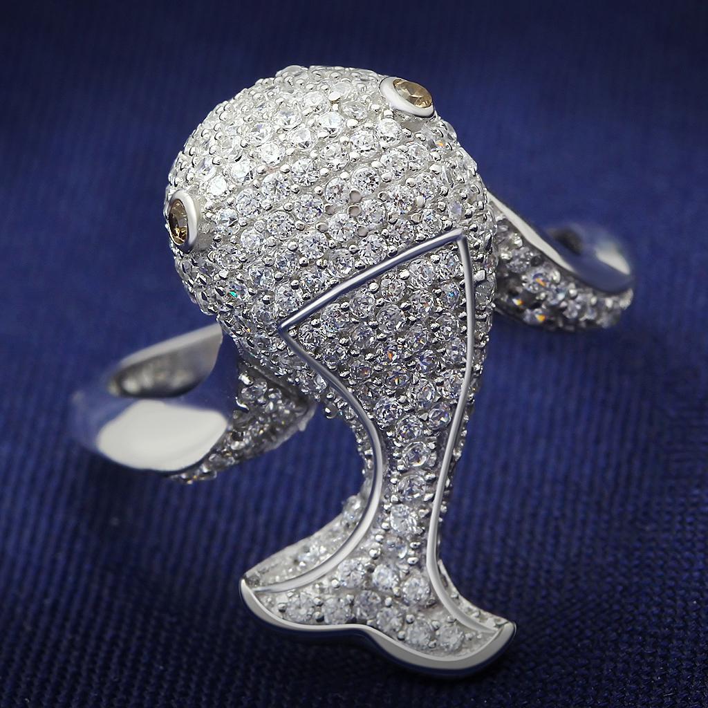 TS031 - Rhodium 925 Sterling Silver Ring with AAA Grade CZ  in Brown - Joyeria Lady