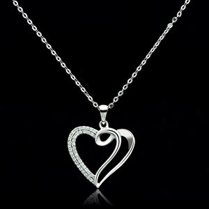 TS035 Rhodium 925 Sterling Silver Necklace with AAA Grade CZ in Clear - Joyeria Lady
